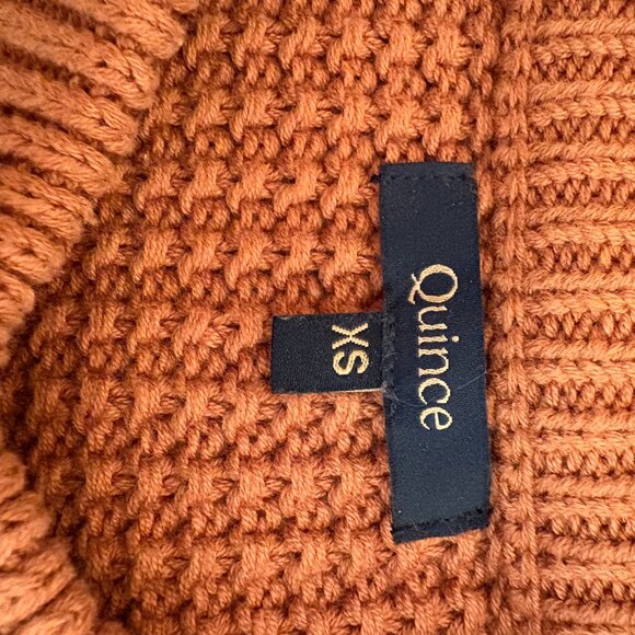 Quince 100% Organic Cotton Cropped Cable Knit Crew Neck Sweater XS Ginger - Picture 7 of 7